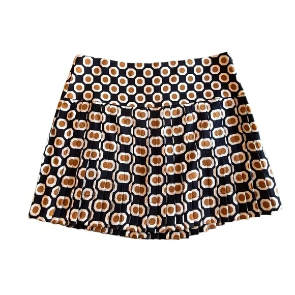 Theory Sylvian Geometric True Navy Pleated A lined Skirt Size 8 Silk - Picture 9 of 13